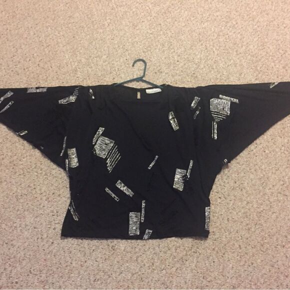 Vintage dance dress shirt black sheer silver sparkle design - Picture 7 of 7